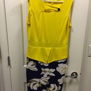 Yellow cutout top with contrasting floral bottom